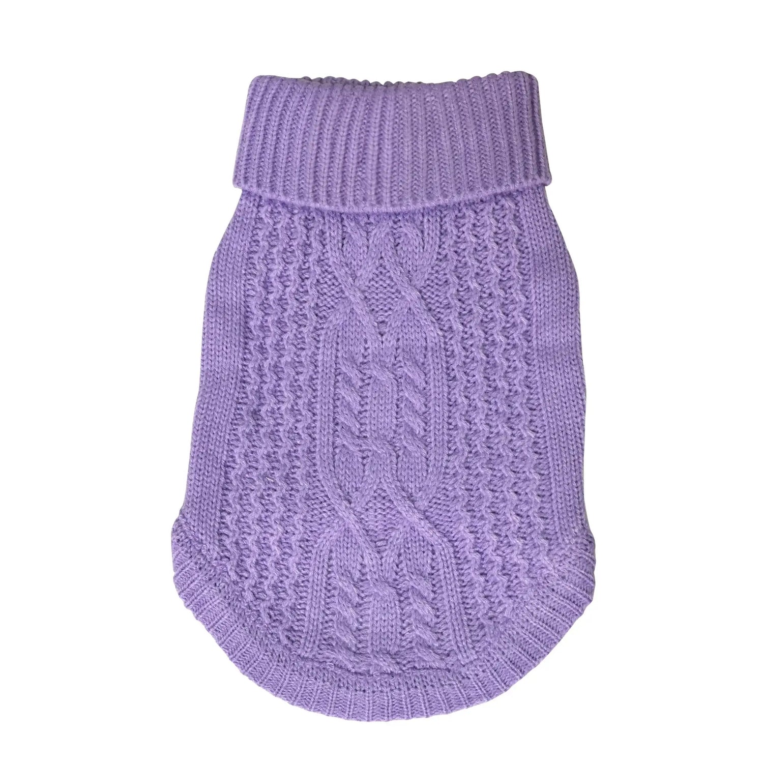 Purple dog winter sweater, soft knitted pet clothing with warm turtleneck design for small dogs in autumn and winter.