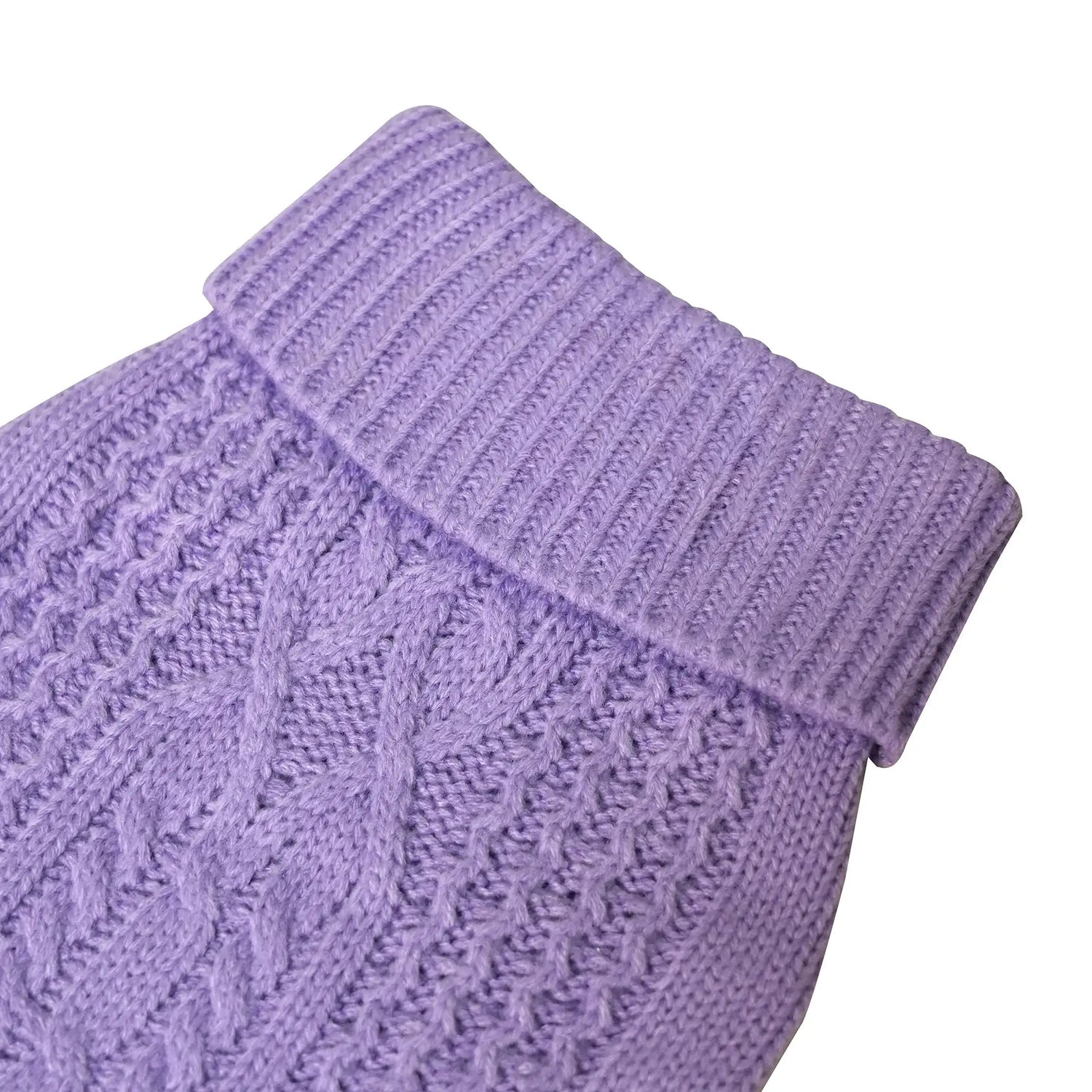 Purple dog winter sweater with knit pattern, warm and soft pet clothing for outdoor autumn and winter wear