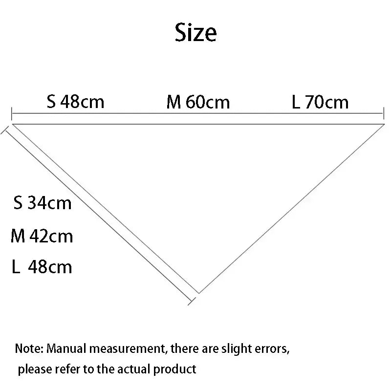 red black plaid dog bandana size chart showing S 48cm, M 60cm, L 70cm with soft cloth triangular pet scarf