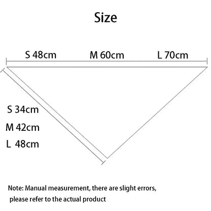 red black plaid dog bandana size chart showing S 48cm, M 60cm, L 70cm with soft cloth triangular pet scarf