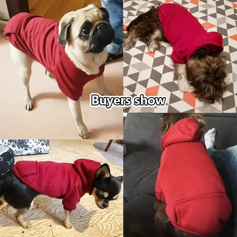 dog winter coat red fleece hoodie for small dogs and puppies, warm pet jacket for cold weather