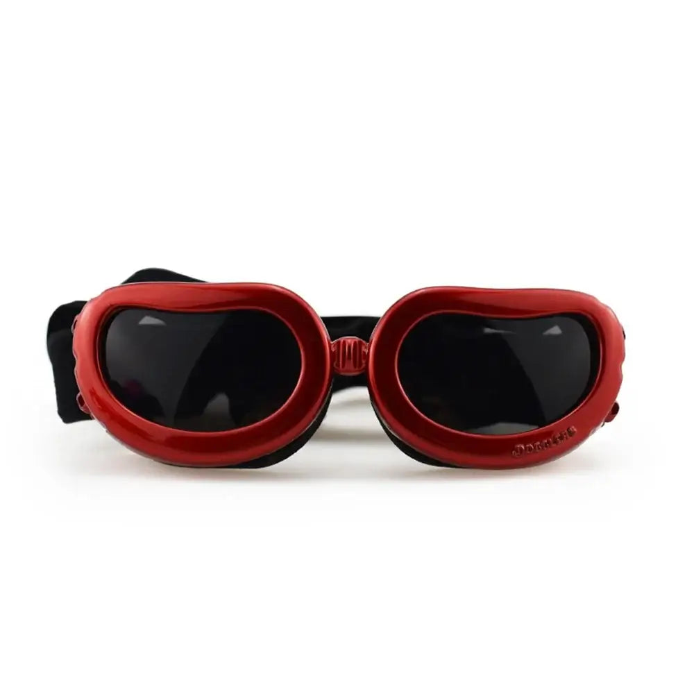 red dog sunglasses for small dogs with UV wind dust protection, adjustable strap pet glasses eyewear
