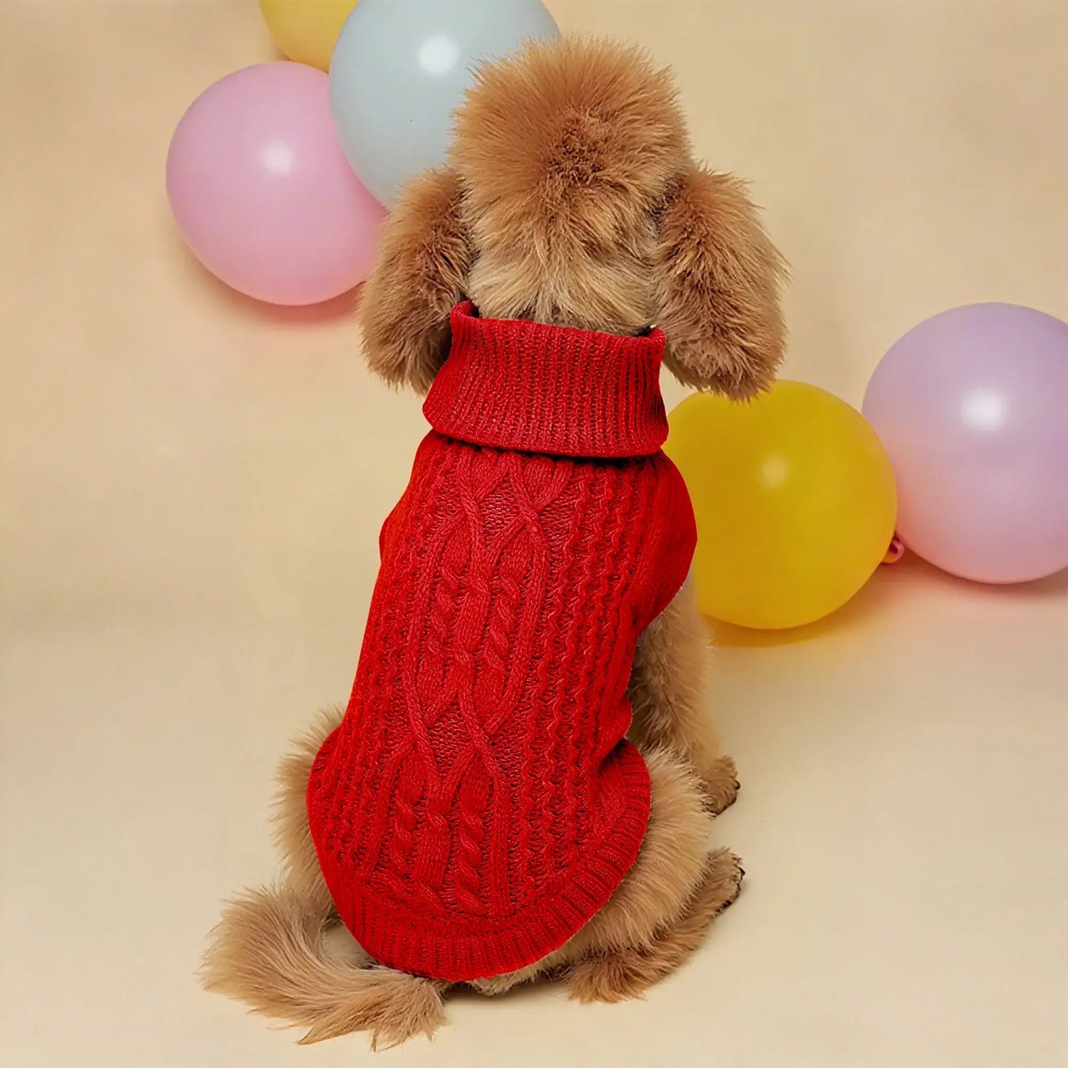 dog winter sweater for small dogs, red knit pet clothing, soft warm autumn winter dog sweater