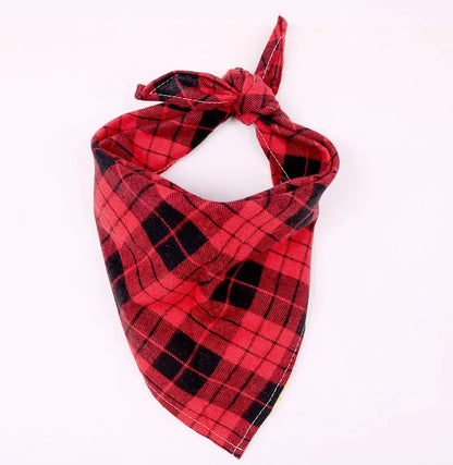 Red plaid cotton dog bandana, washable triangular pet scarf for dogs and cats