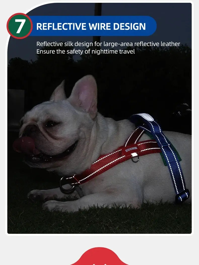 Reflective saddle type dog harness for small to large dogs, padded nylon chest strap for safe nighttime walking