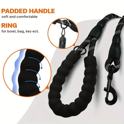 Reflective Dog Leash With Comfortable Padded Handle - Double Heavy Duty Traction Rope For Strong Dogs - Enhance Safety And Contr.