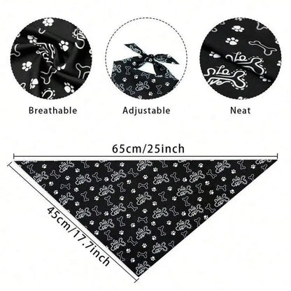 reversible dog bandana black bone and paw pattern triangular pet scarf 65cm adjustable breathable