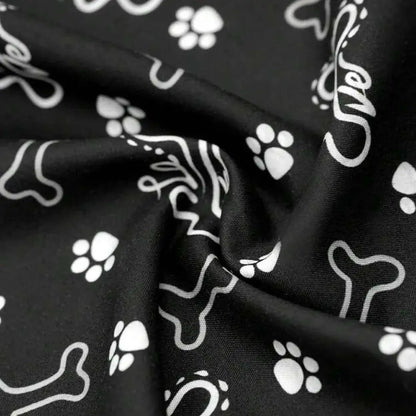 reversible dog bandana black fabric with bone and paw print pattern for small dogs