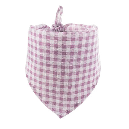 reversible dog bandana pink plaid triangle scarf for puppies and small dogs, durable cotton pet bib