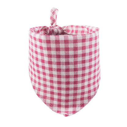reversible dog bandana pink plaid triangle scarf for puppy and small pets, durable cotton pet bib
