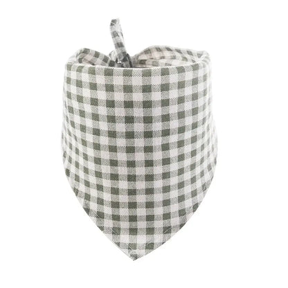 reversible dog bandana green plaid triangle scarf for puppies and cats, durable cotton linen pet bib