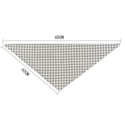 reversible dog bandana gray checkered triangle scarf, 65cm x 42cm pet bib for dogs and cats