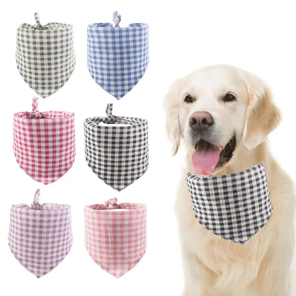 reversible dog bandana gingham triangle scarf for puppy and dog, durable cotton pet bib in assorted colors