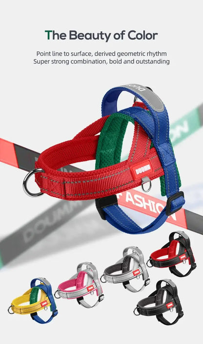 Saddle type dog harness for small medium large dogs, padded reflective nylon pet chest strap for outdoor walking