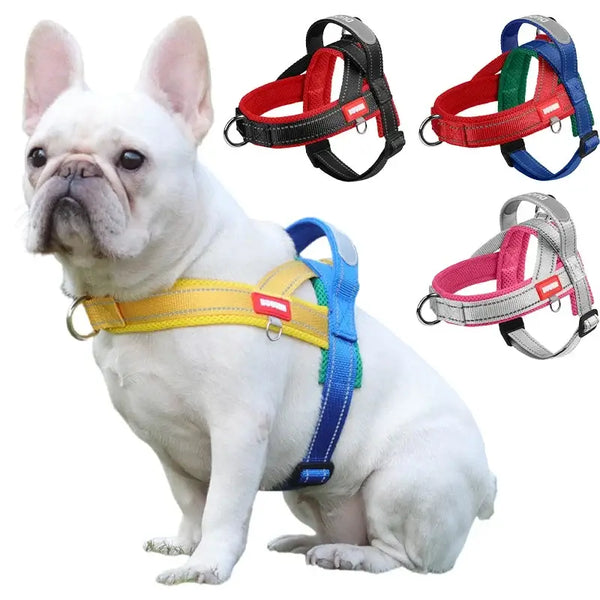 saddle type dog harness for small medium large dogs, padded reflective nylon chest strap for walking