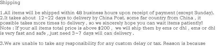 Shipping information for orders, including delivery times and options for items from China.