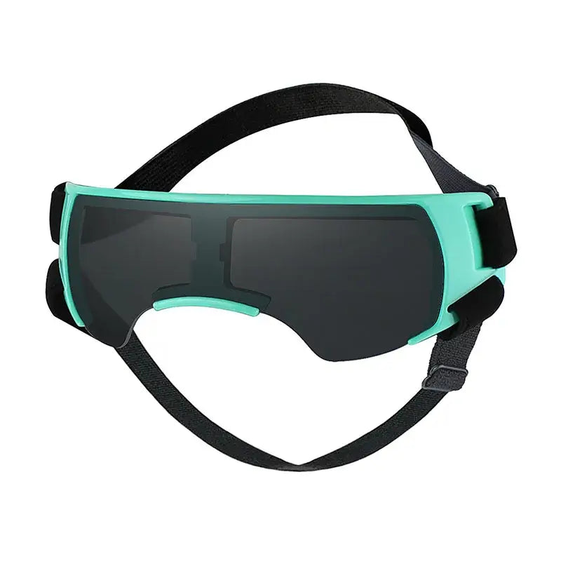 Blue small breed dog goggles with UV-blocking PC lenses, adjustable straps, windproof eye protection for small dogs