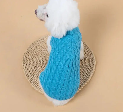 small dog winter sweater blue knitted turtleneck vest for small and medium dogs, warm pet winter clothing