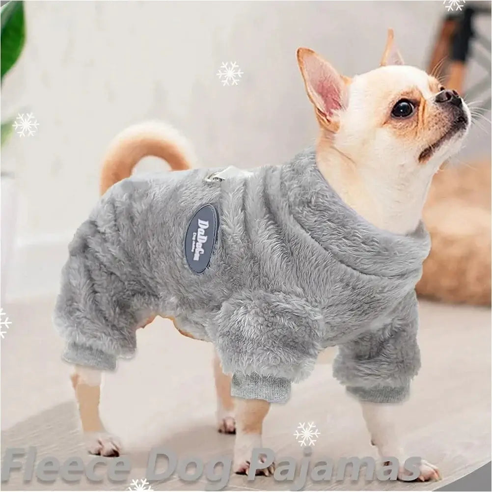 small dog fleece sweater for Chihuahua and Yorkie, gray winter pet clothes with soft fleece dog pajamas