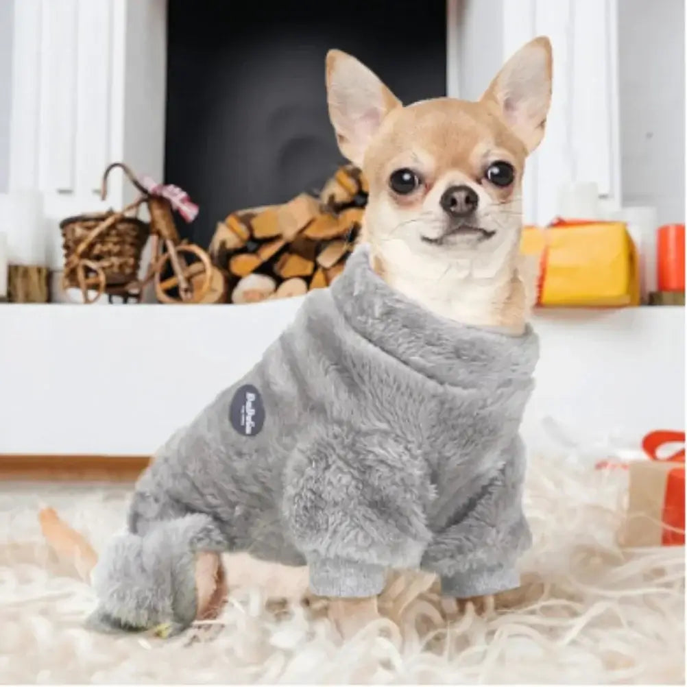 small dog fleece sweater for Chihuahua in gray winter pet clothes, cozy puppy pajama style