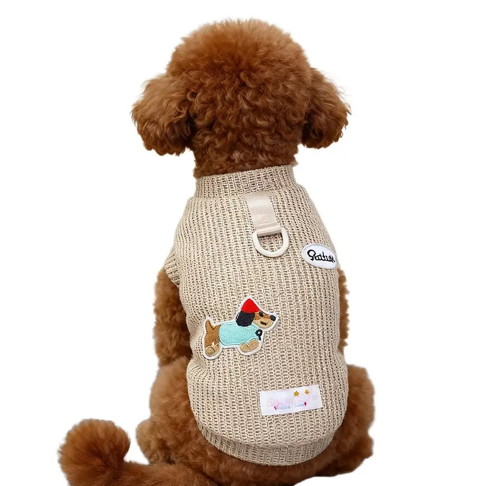 dog sweater for small dogs khaki cotton winter pet apparel for Chihuahua Yorkie with solid knit and back patch