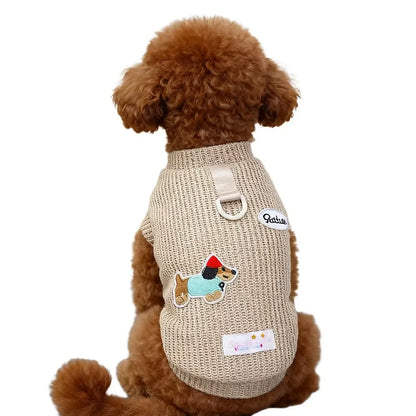 dog sweater for small dogs khaki cotton winter pet apparel for Chihuahua Yorkie with solid knit and back patch