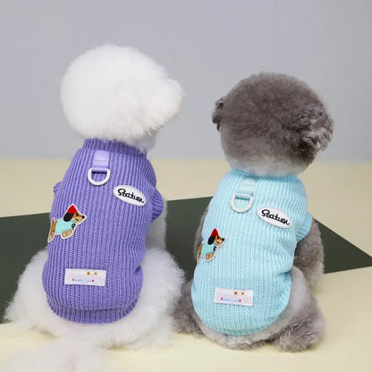 dog sweater for small dogs for Chihuahua and Yorkie, cozy cotton winter pet apparel in purple and blue