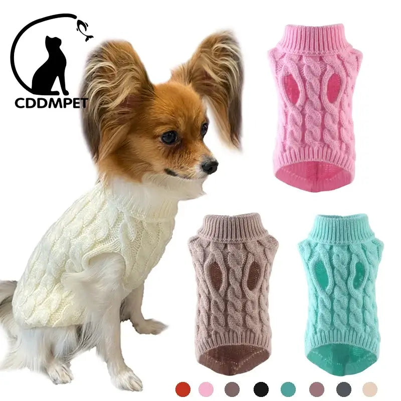 small dog turtleneck sweater knitted winter pet clothes for Chihuahua, French Bulldog, and small dogs in multiple colors