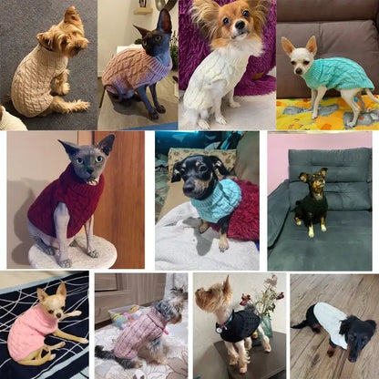 small dog turtleneck sweater knit winter pet clothes for Chihuahua, French Bulldog, cat, and small dogs