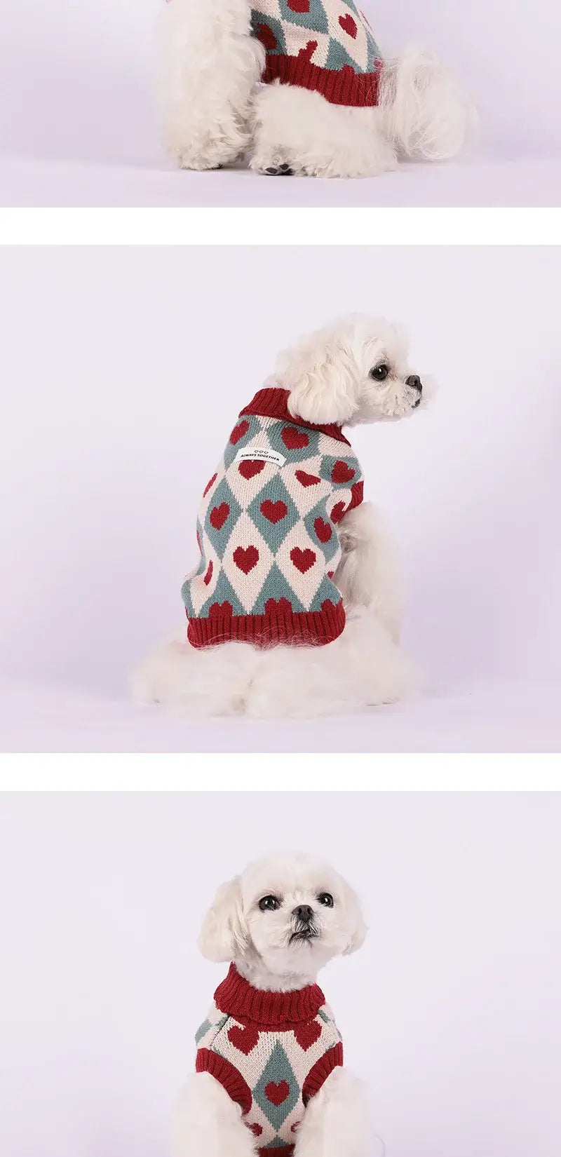 small dog winter sweater for Chihuahua and Yorkie, cute heart pattern knitted turtleneck pet coat for winter