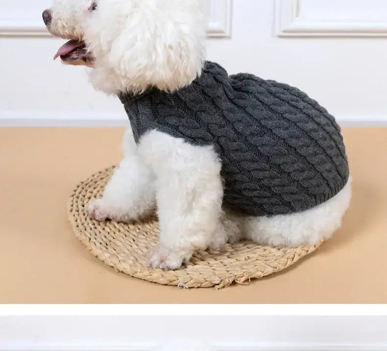 small dog winter sweater for small and medium dogs, gray knitted turtleneck pet coat for Chihuahua and Yorkie