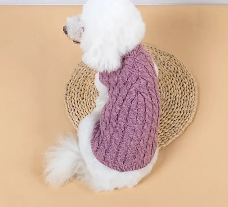 small dog winter sweater for Chihuahua and Yorkie, purple knitted turtleneck pet coat for warm autumn and winter comfort