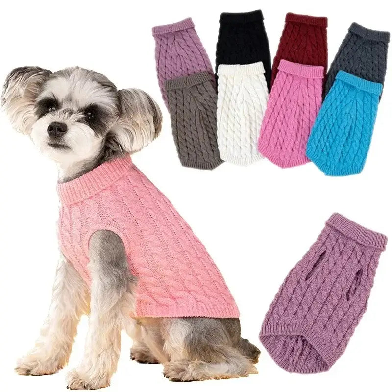 Small dog winter sweater for Chihuahua and Yorkie, soft knitted turtleneck pet vest in pink with multiple color options