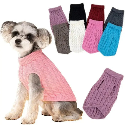 Small dog winter sweater for Chihuahua and Yorkie, soft knitted turtleneck pet vest in pink with multiple color options