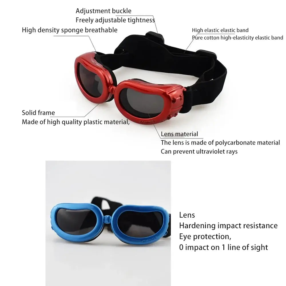 dog sunglasses for small dogs with adjustable strap, UV protection, wind and dust resistant pet goggles for small and medium dogs
