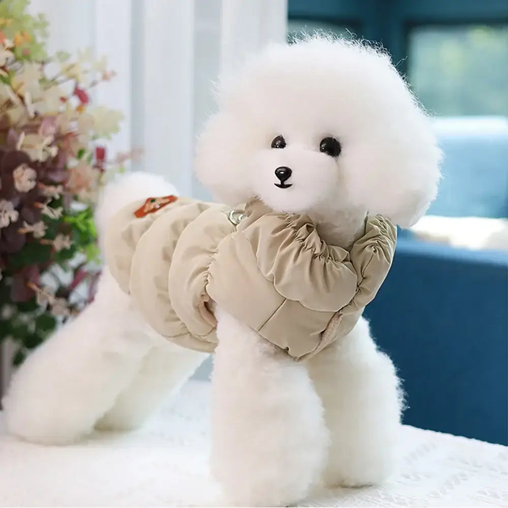 small dog winter coat for puppies and cats, warm padded beige pet jacket for winter comfort