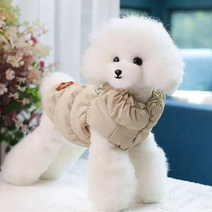 small dog winter coat for puppies and cats, warm padded beige pet jacket for winter comfort