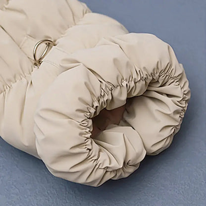Beige small dog winter coat with padded windproof sleeves for warm autumn and winter comfort