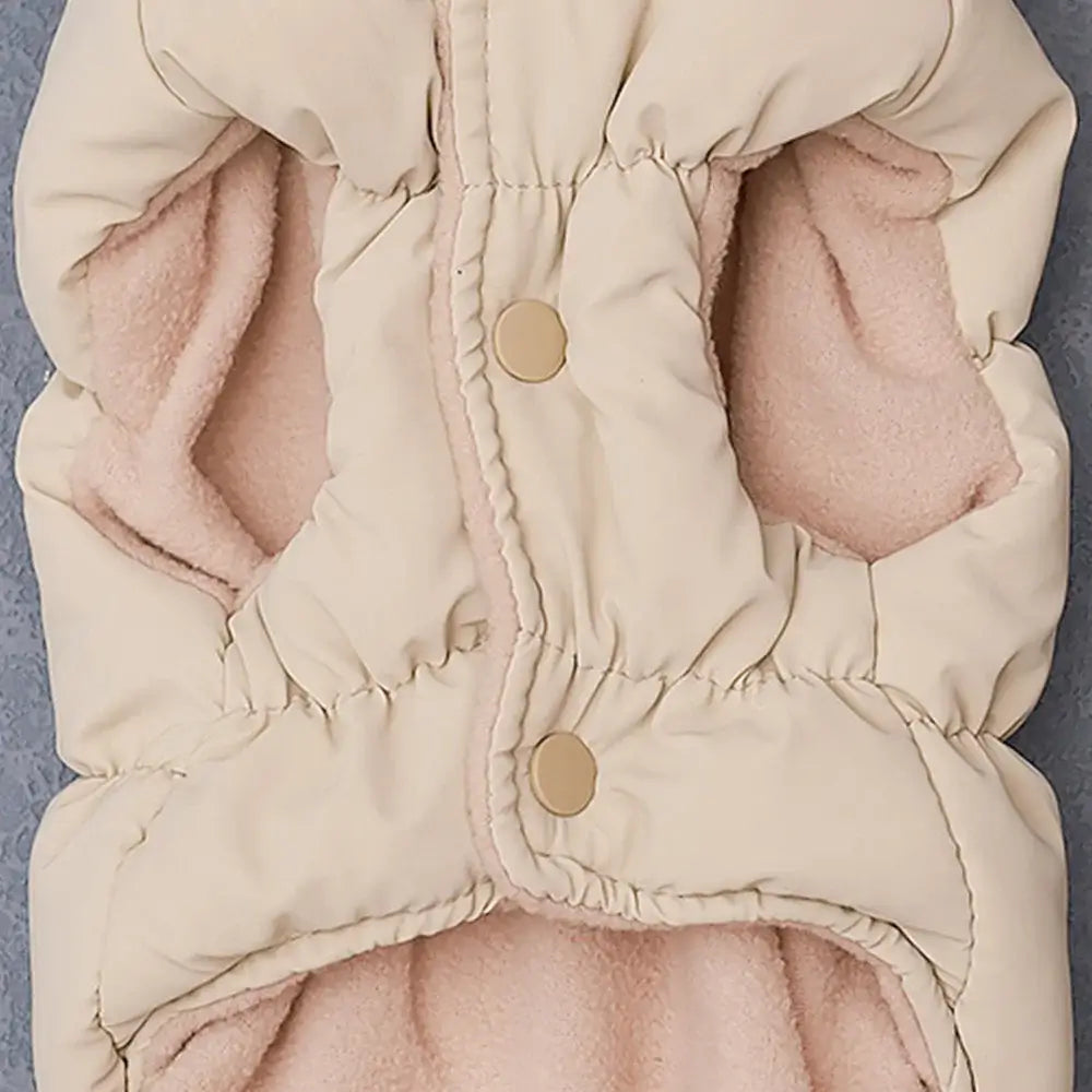 Soft padded small dog winter coat for Chihuahua and French Bulldog, warm windproof pet jacket in beige