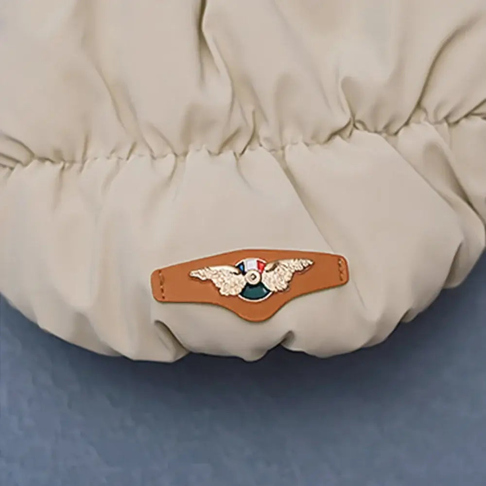 small dog winter coat padded beige pet jacket with wing patch for small and medium dogs