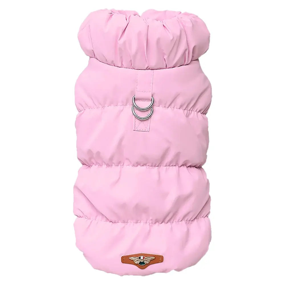 Pink small dog winter coat padded vest for Chihuahua, French Bulldog, and small medium dogs, warm windproof pet outfit