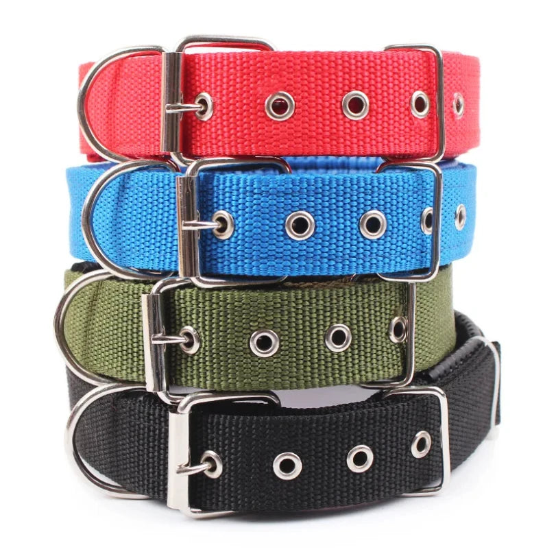 Solid Dog Collars Nylon Dog Collar For Small Medium Large Dogs Teddy Keji Pitbull Bulldog Beagle in various colors.