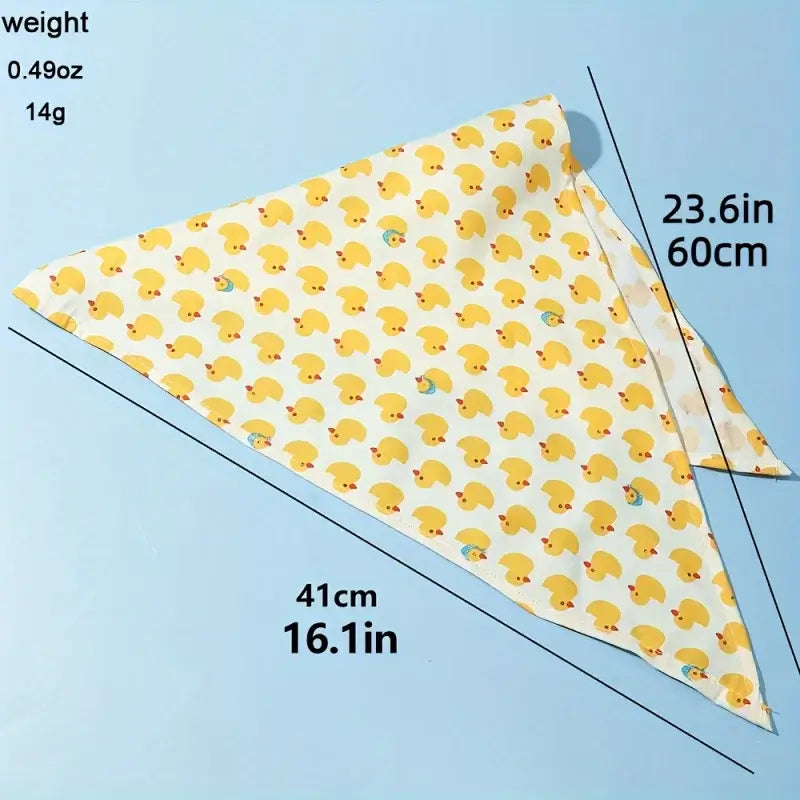 dog bandana with yellow duck print, 16.1 x 23.6 in triangular pet scarf for small, medium, and large dogs and cats