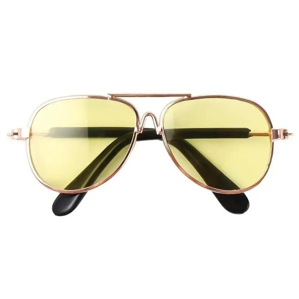 dog sunglasses for small dogs yellow-A metal frame pet sunglasses with yellow lenses for summer fashion and photo props
