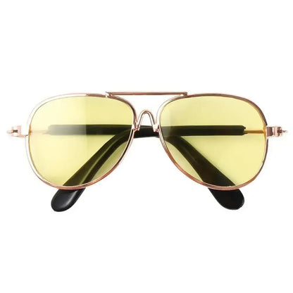 dog sunglasses for small dogs yellow-A metal frame pet sunglasses with yellow lenses for summer fashion and photo props