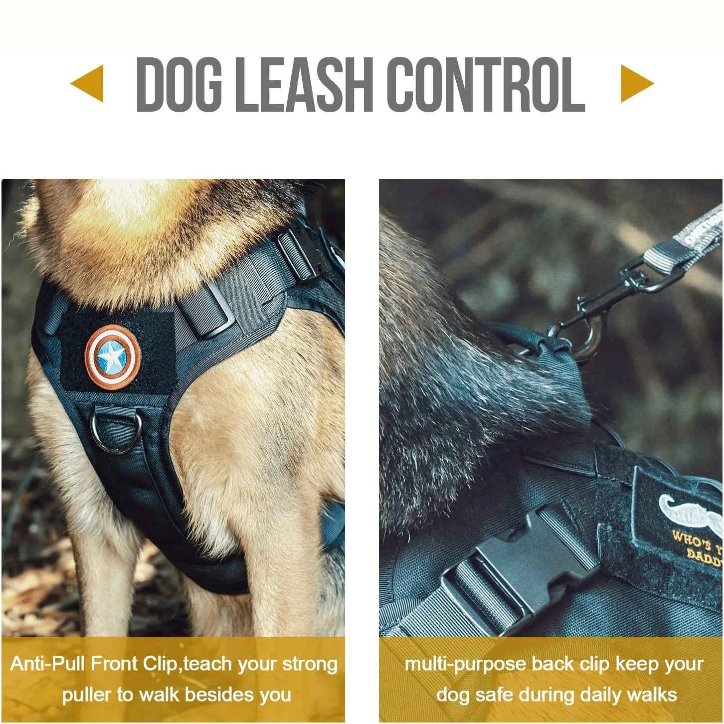 Dog Harness,Tactical Dog Harness with Handle,No-Pull Service Dog Vest with Hook &amp; Loop Panels,Adjustable Dog Vest Harness for Wa