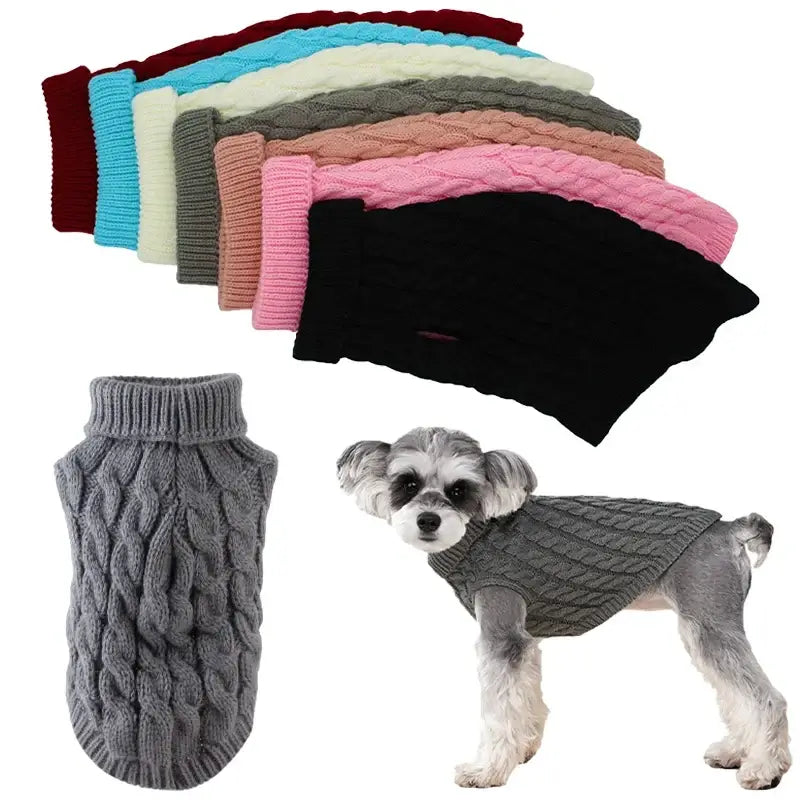 small dog turtleneck sweater for winter, knitted pet clothes for Chihuahua and French Bulldog in multiple colors