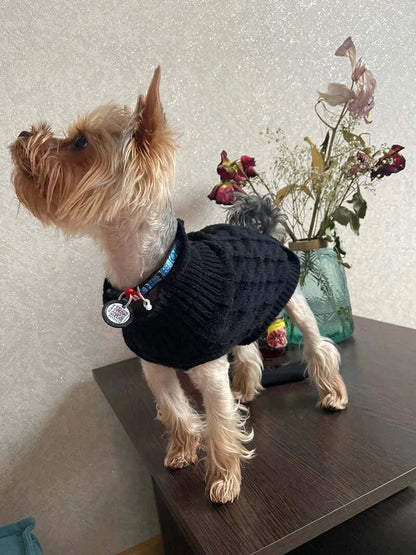 small dog turtleneck sweater black knitted vest for Chihuahua and French Bulldog winter warmth