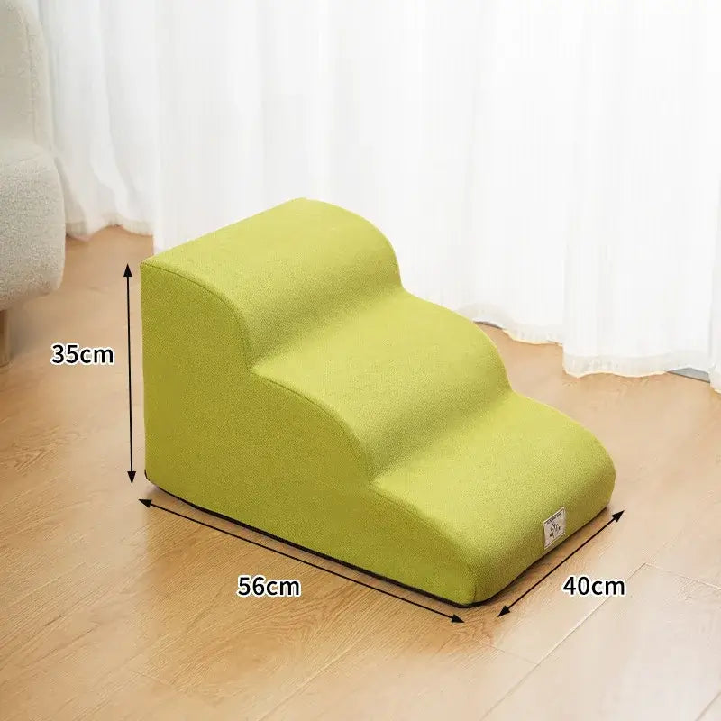 Non slip dog stairs for small dogs in yellow color, designed for easy climbing to beds or sofas, dimensions 56cm x 40cm x 35cm.
