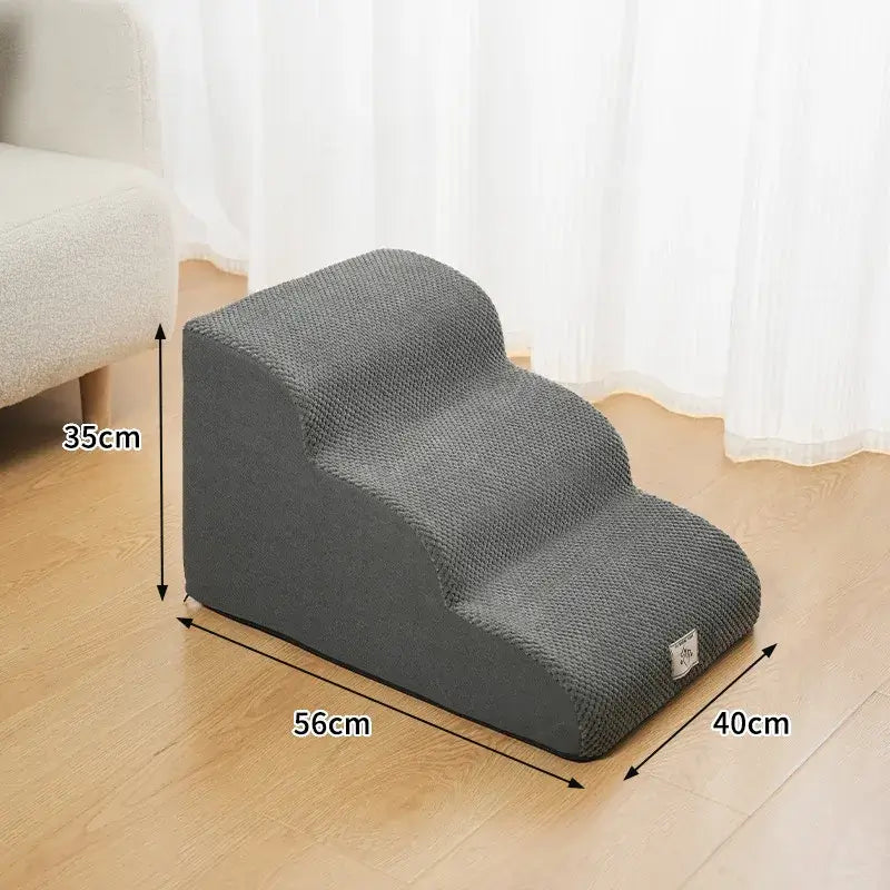Non slip dog stairs for small dogs in grey color, 3-step design, perfect for helping pets climb furniture safely.
